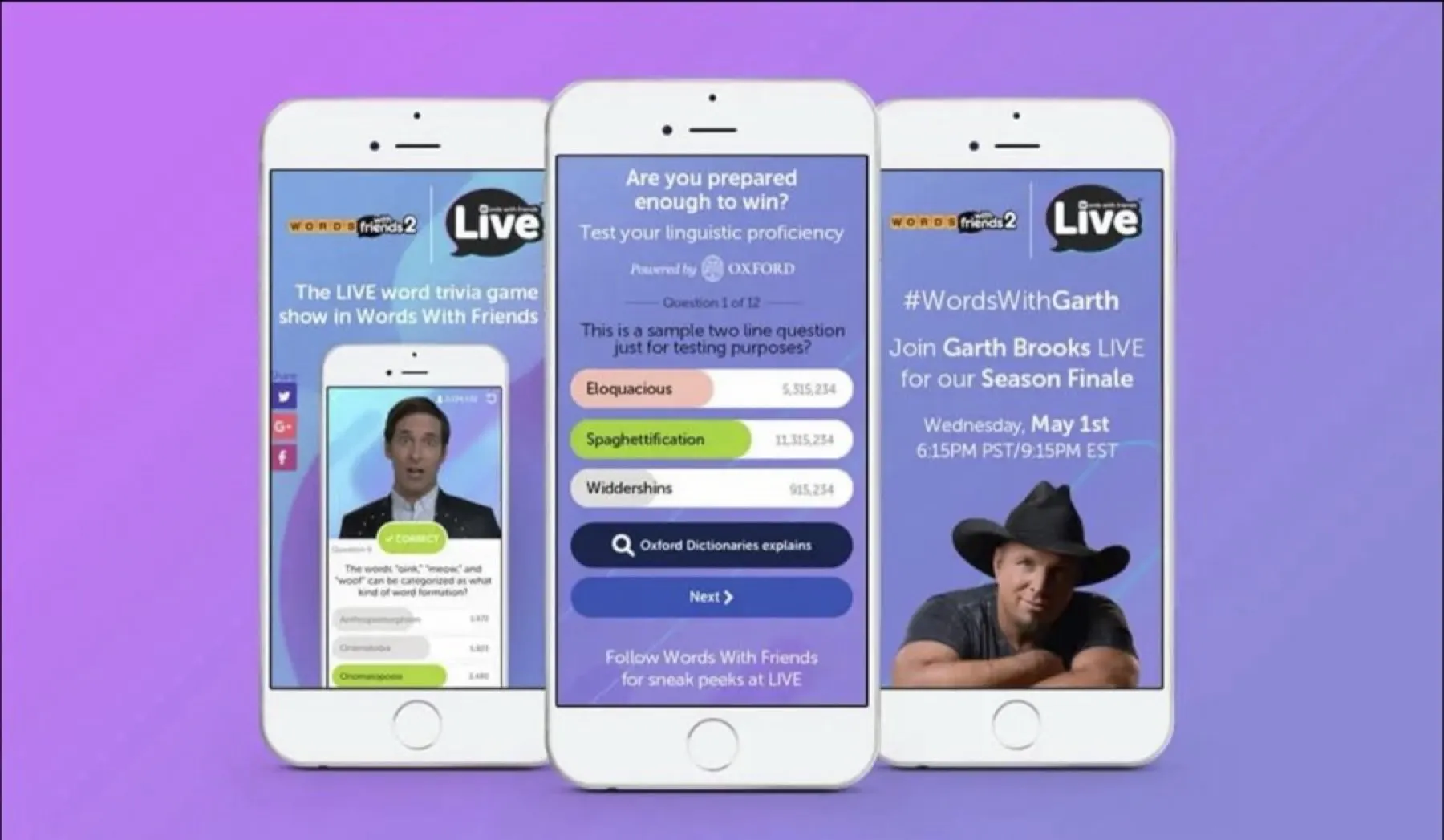 Zynga Words With Friends Live campaign still, Garth Brooks season finale