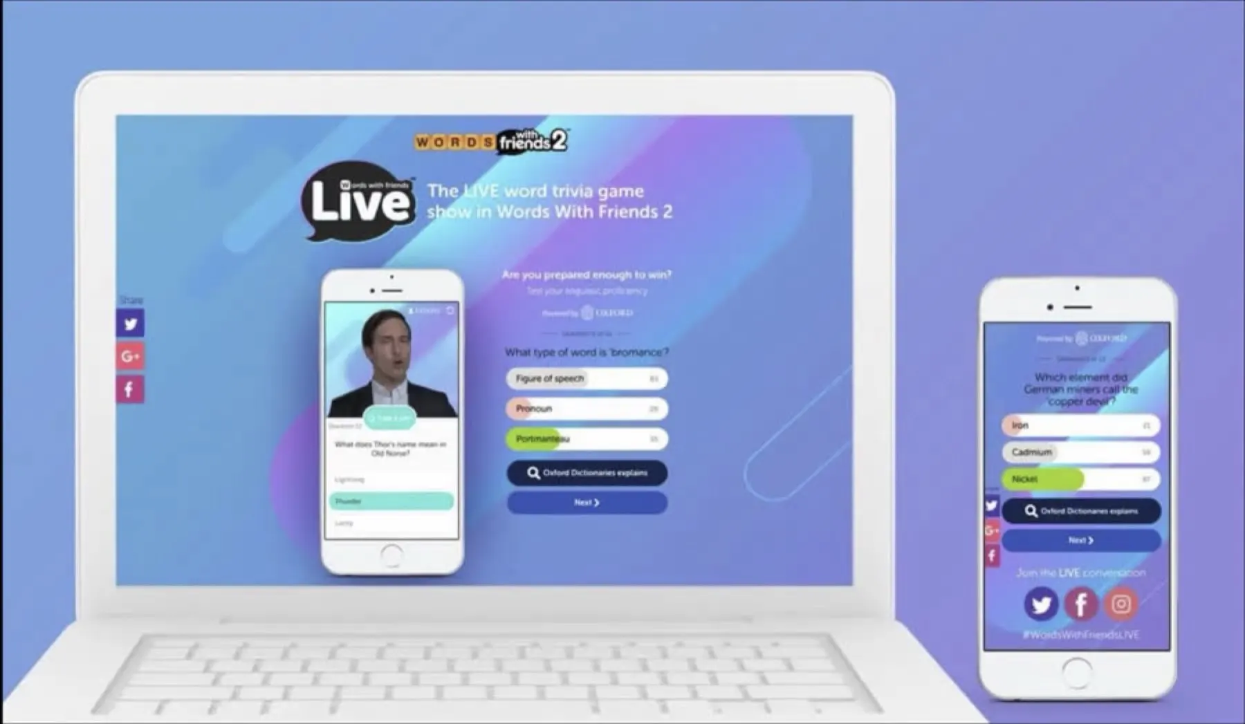 Words With Friends Live laptop and mobile broadcast interface